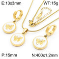 Cross-border fashion pattern butterfly rose pendant three-dimensional stainless steel collarbone chain black and white round drop ear buckle set
