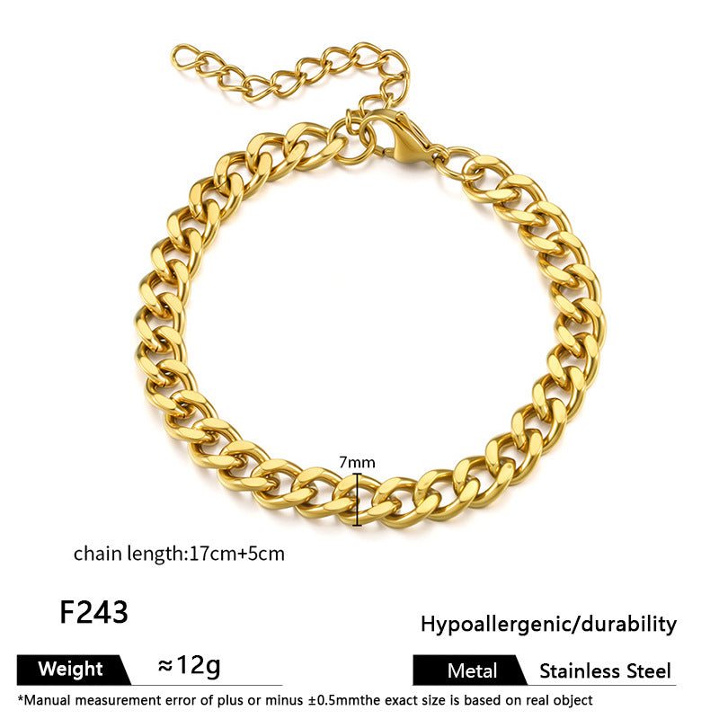 European and American ins titanium steel bracelet personality niche hip hop Cuban chain thick chain stainless steel vacuum plated 18k gold bracelet