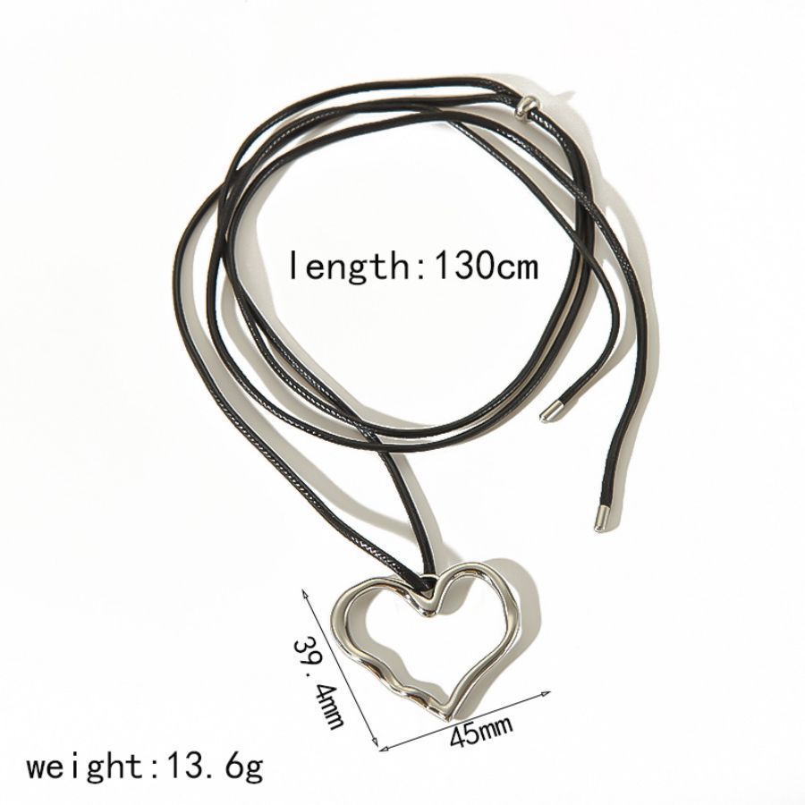 Cross-border European and American personalized retro wax rope sweater chain stainless steel heart-shaped O-shaped pendant long hollow necklace versatile