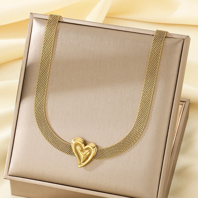 European and American fashion versatile woven mesh strap chain chain love stainless steel necklace women's collarbone chain jewelry