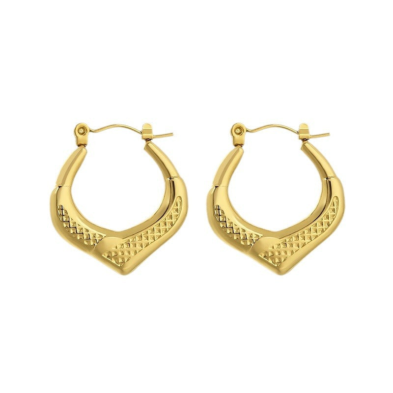 Textured V-Shaped Hoop Earrings