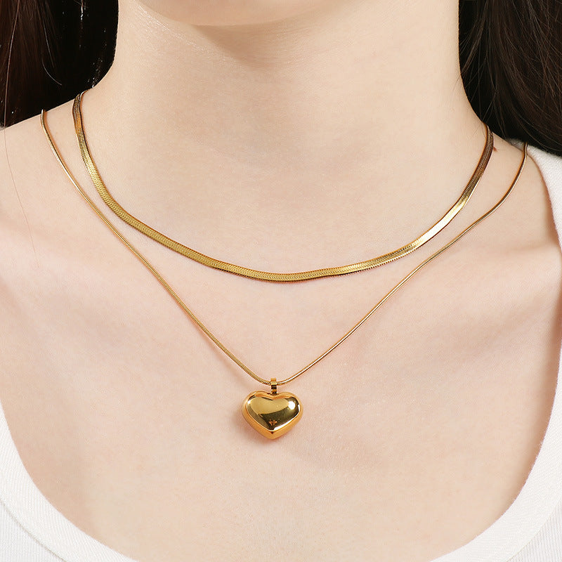 Minimal Heart Snake Chain Necklace