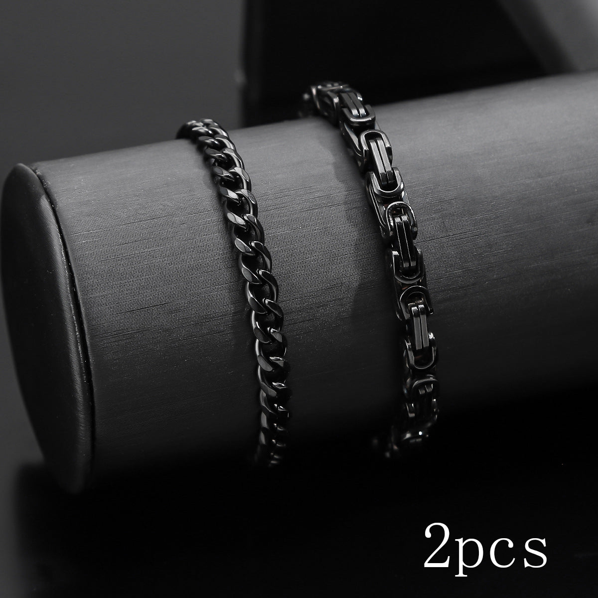 Cross-border hot-selling men's black bracelet set, hip-hop trend Cuban chain non-fading washable titanium steel bracelet