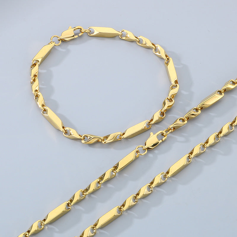 European and American fashion stainless steel set, titanium steel stick chain, rhombus chain, bracelet, necklace with chain accessories, spot wholesale