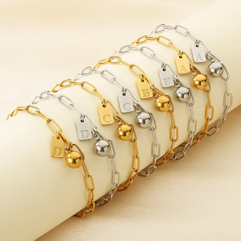 ins stylish and simple stainless steel 26-letter tag pendant return chain bracelet square brand pendant versatile jewelry