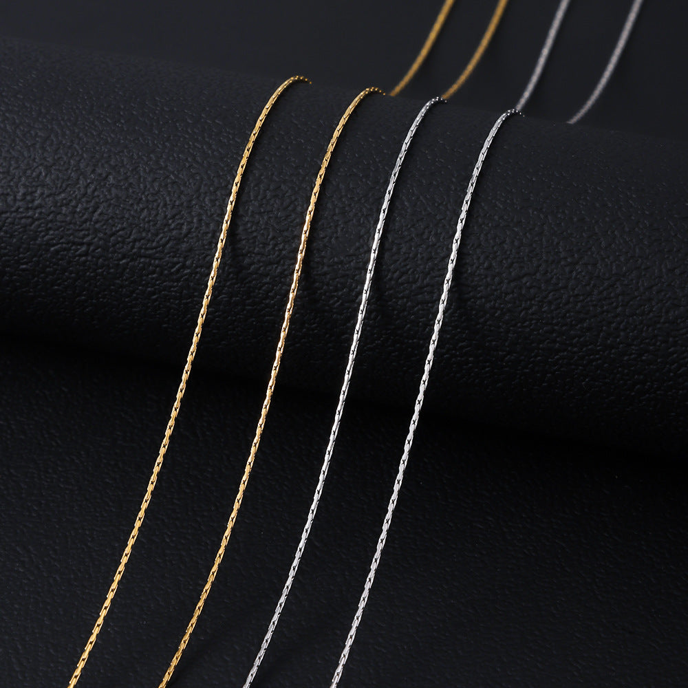 European and American fashion stainless steel hammer round necklace 18K plating furnace real gold electroplating men's and women's accessories plain chain titanium steel necklace