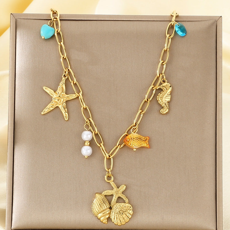 Ocean Charm Layered Gold Necklace