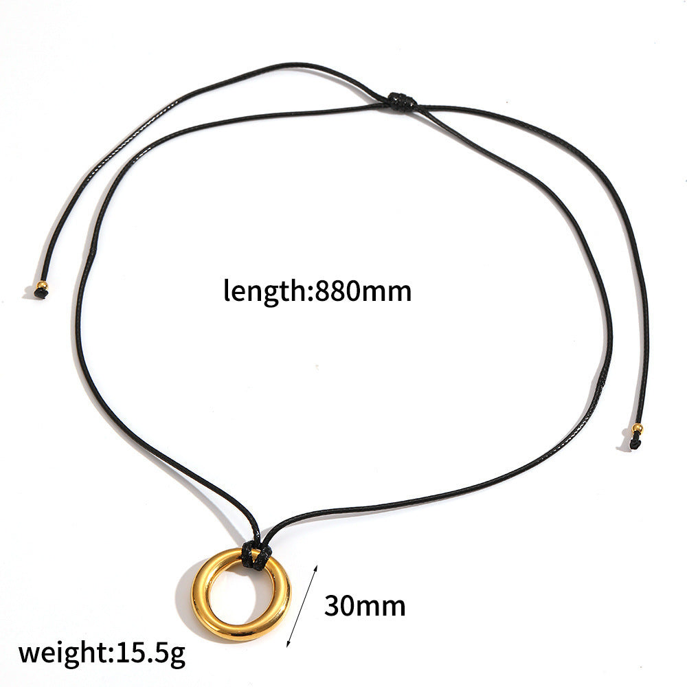 Cross-border European and American wax rope stainless steel necklace long adjustable irregular pendant minimalist collar necklace high sense