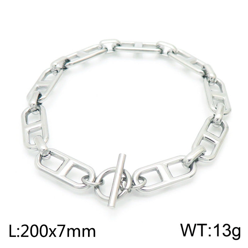 Cross-border jewelry titanium steel necklace, creative Japanese chain versatile collarbone bare chain OT buckle set stainless steel jewelry