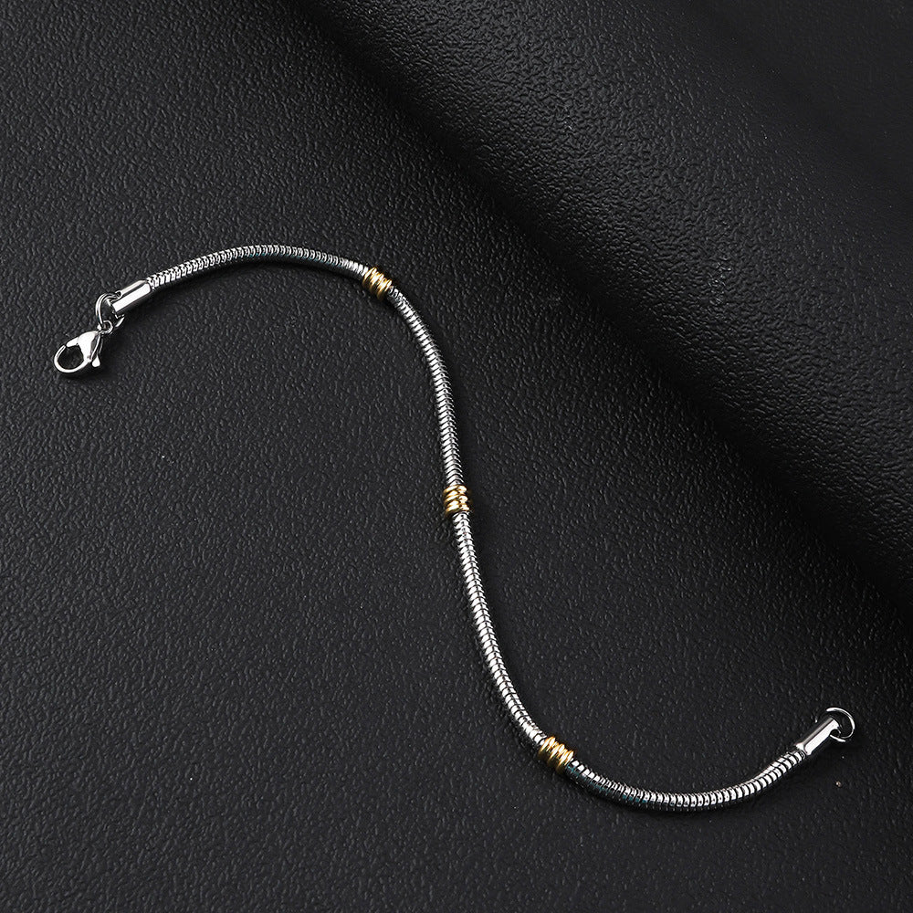 European and American cross-border stainless steel round snake chain string gold bead bracelet, spot supply versatile simple snake bone titanium steel necklace