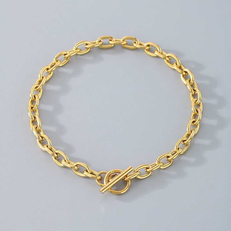 European and American fashion ins cold wind stainless steel OT buckle bracelet men and women trend couple simple O-chain necklace accessories