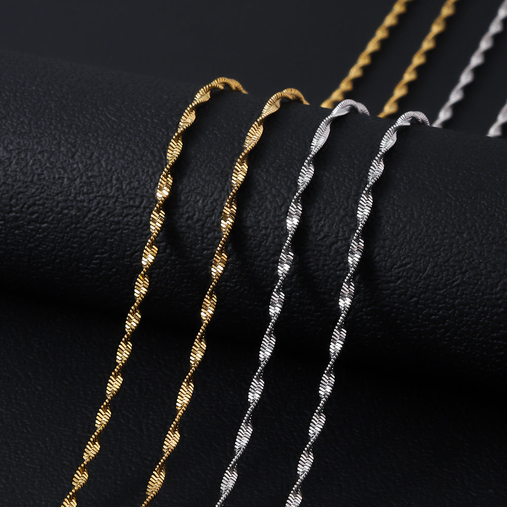 Europe and the United States hot-selling stainless steel twist push dense vacuum electroplating 18K gold plain chain necklace minimalist jewelry titanium steel clavicle chain