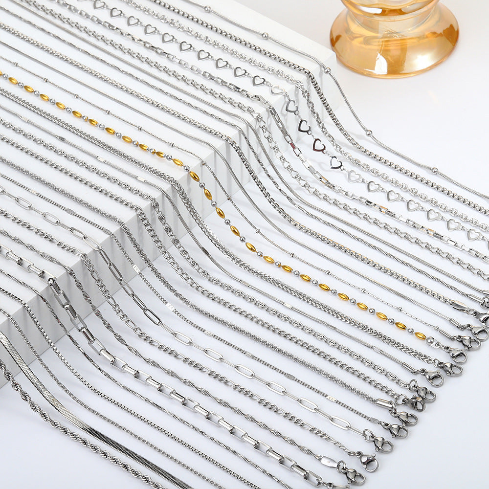 Cross-border stainless steel necklace, 18K real gold-plated snake bone chain fashion collarbone chain plain chain versatile women's titanium steel necklace