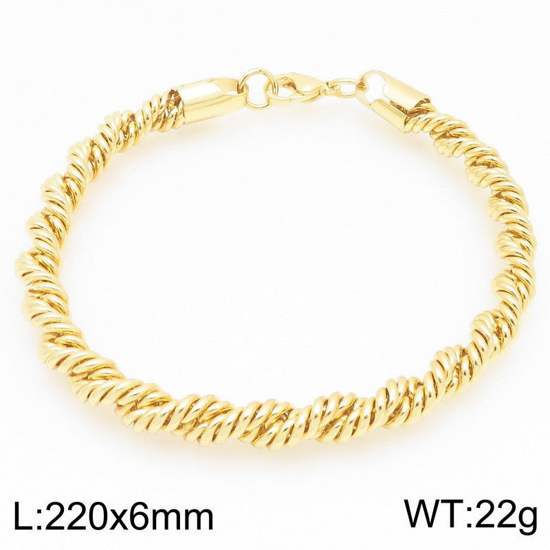 Stainless steel twisted rope chain niche neutral wind couple bracelet vacuum plated 18K gold chain jewelry men's and women's jewelry