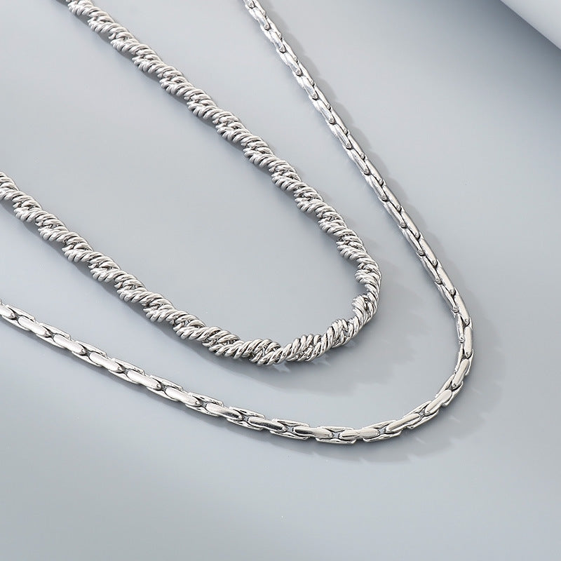 European and American foreign trade titanium steel chain necklace men and women ins Internet celebrities personality bare chain trend stainless steel twist chain plain chain