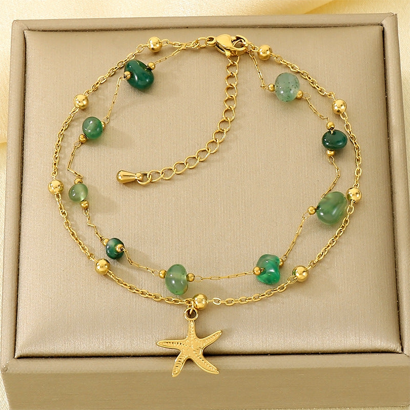 ins trendy fashion personalized beach wind anklet stainless steel anklet stacked wearing wind love starfish element foot decoration