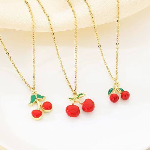 Cute Red Enamel Fruit Charm Necklace
