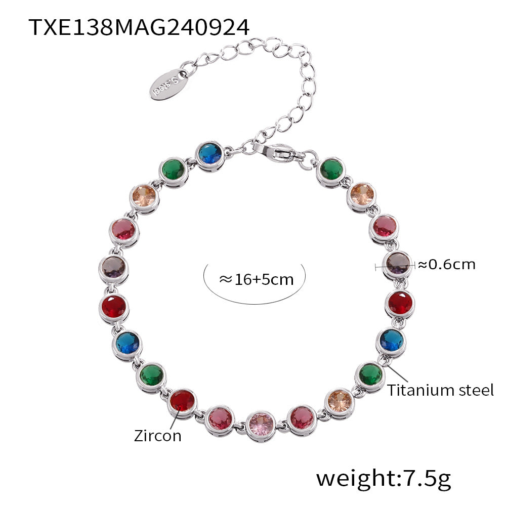 Cross-border new titanium steel full diamond 3A zircon mixed color bracelet PVD vacuum plating non-fading necklace jewelry set