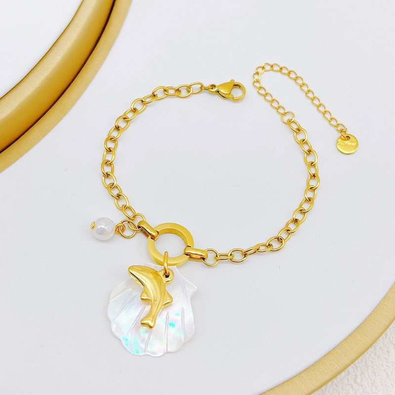 Beach Wind Ocean Series Starfish Dolphin Sea Fish Sea Turtle Element Shell Pendant Seaside Holiday Stainless Steel Bracelet