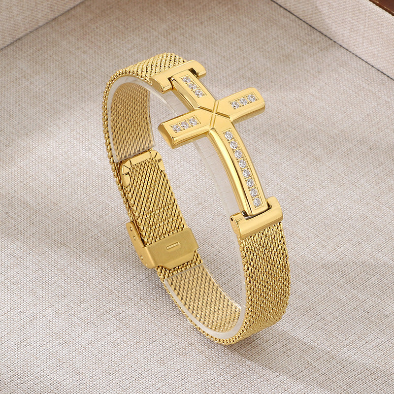 ins Creative Stainless Steel Bent Diamond Cross Titanium Steel Strap Chain Bracelet Fashion Accessories Jewelry Spot