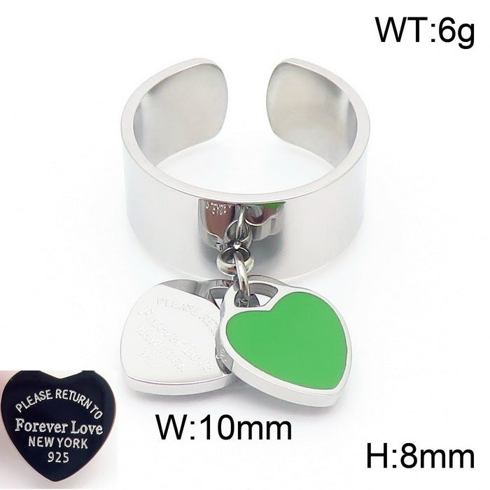 Gold Heart Charm Jewelry Set with Green Enamel Pendant