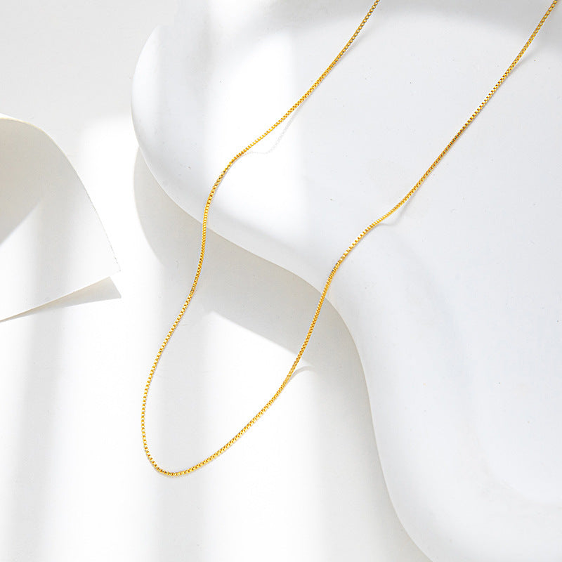 Copper-plated 18K real gold neck chain, box chain, collarbone chain ins necklace women's short simple temperament versatile gift