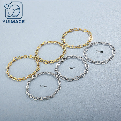 Creative stainless steel Japanese character 6/7/8 mm pig nose buckle bracelet, niche simple individual cold wind versatile bracelet