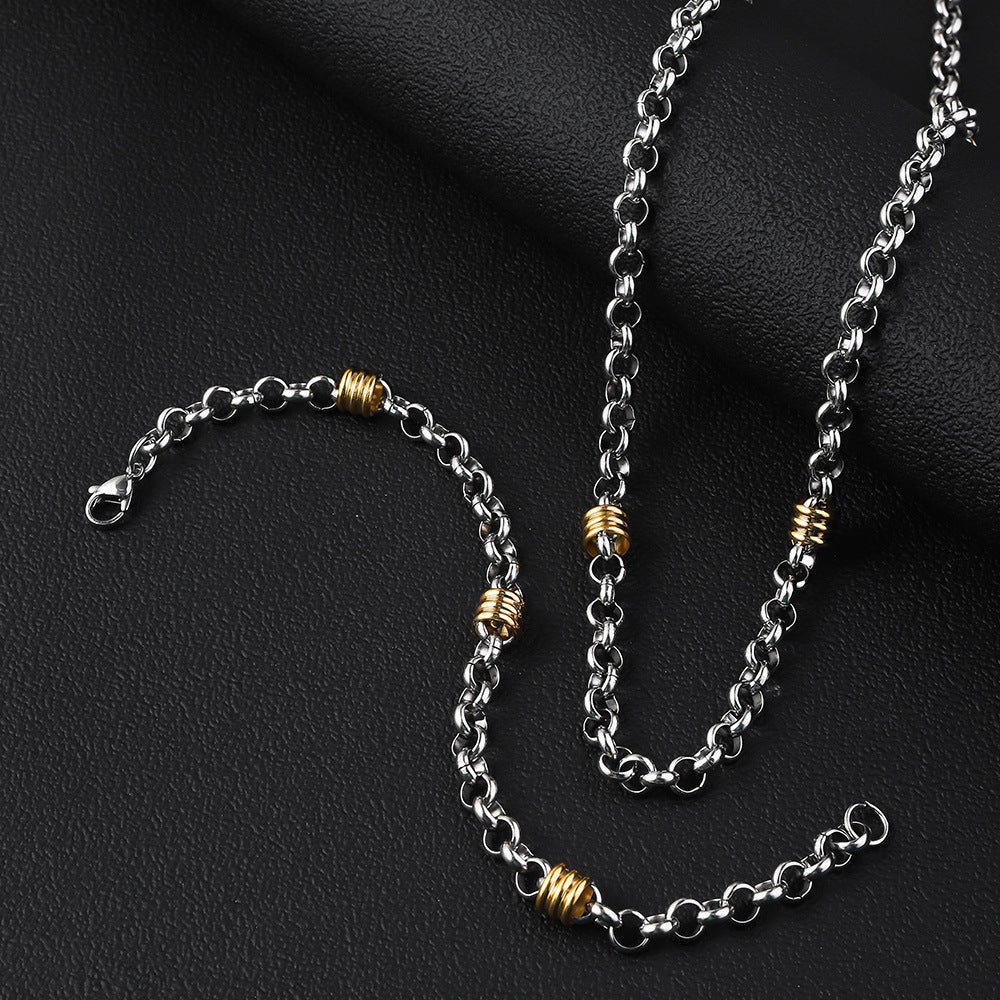 European and American new stainless steel round pearl chain string gold bead necklace, titanium steel necklace 6mm 18K round pearl bracelet