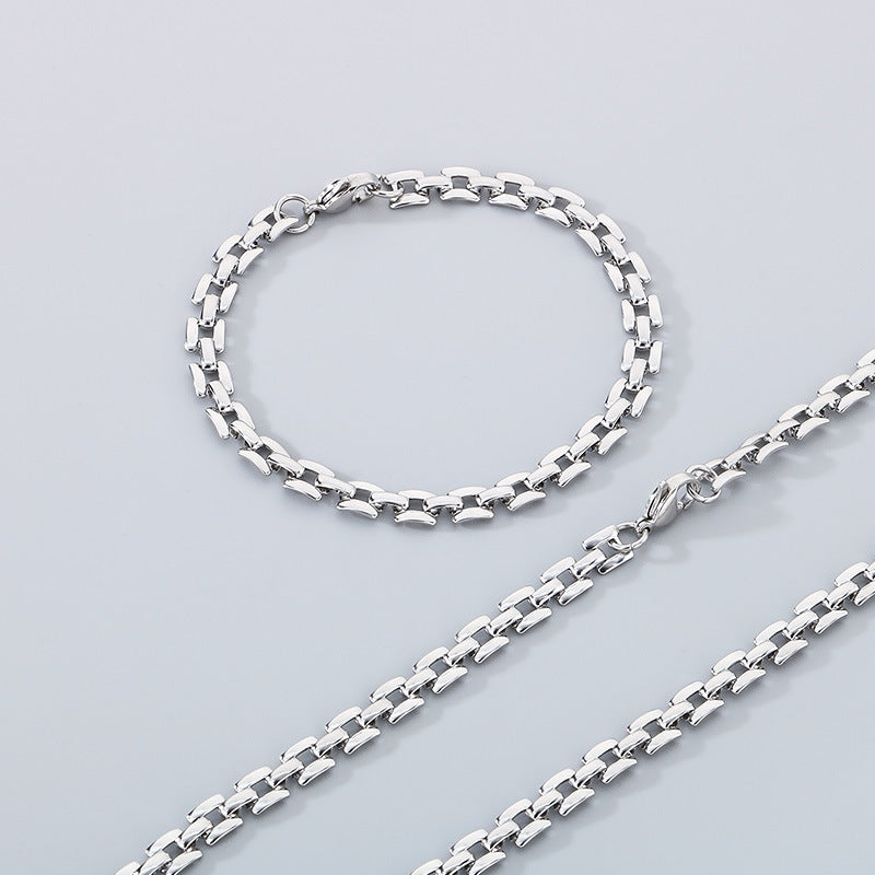 ins fashion high-end versatile bracelet necklace plated with 18k gold light luxury hollow square titanium steel set accessories