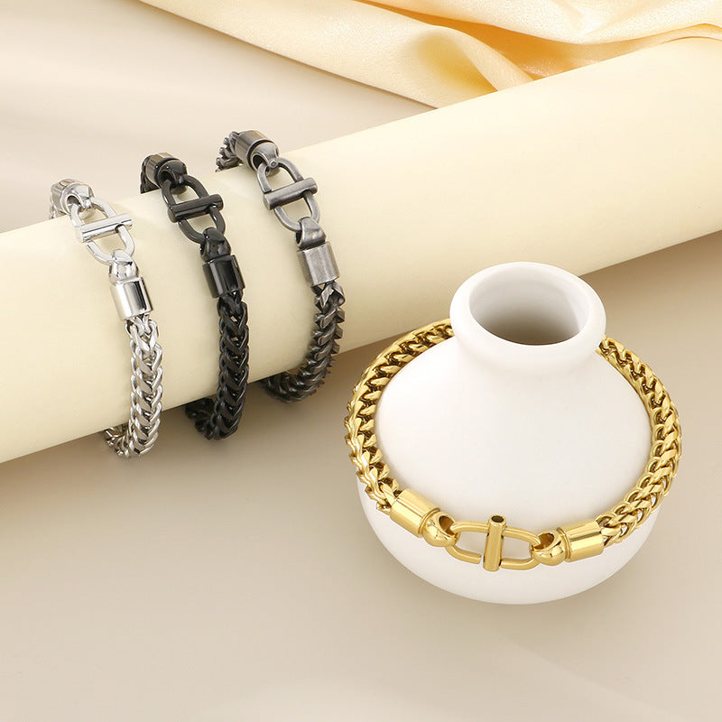 Simple trend personalized stainless steel keel chain Japanese buckle bracelet titanium steel unisex bracelet spot accessories