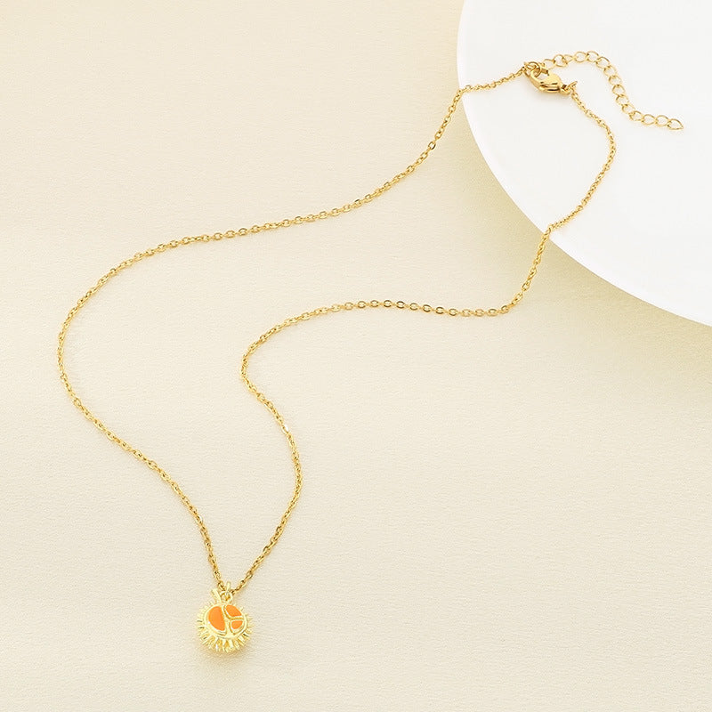 Textured Fruit & Sun Charm Gold Necklace