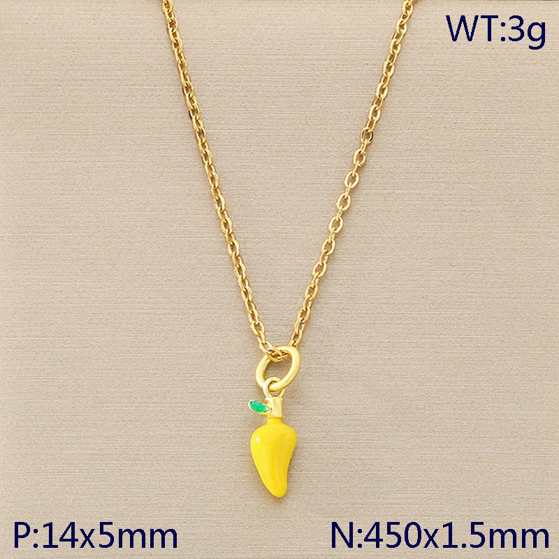 Mini Enamel Chili & Veggie Charm Gold Necklace