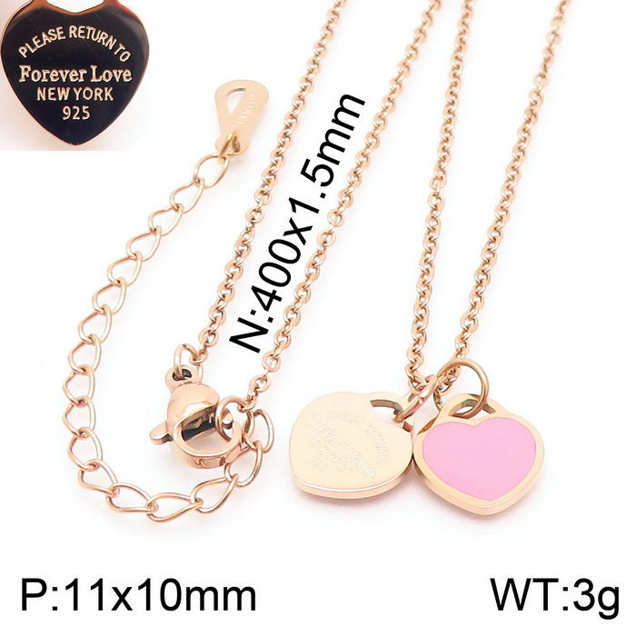 Gold Heart Charm Jewelry Set with Green Enamel Pendant