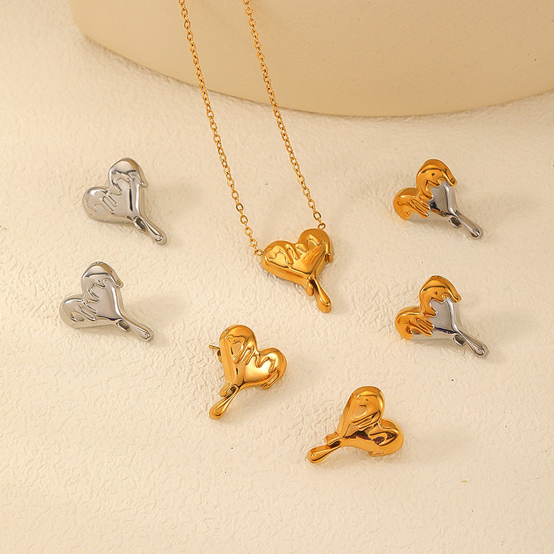 Stainless Steel Drip Heart Necklace & Stud Earrings Set