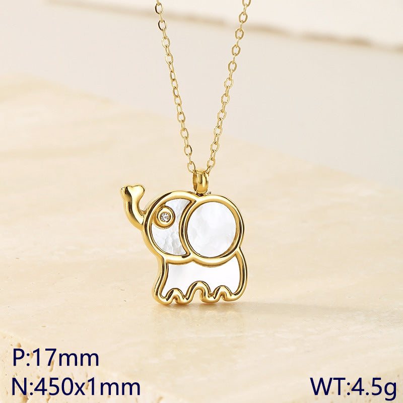 Creative Simple Sweet Fashion Versatile Shell Diamond Elephant Pendant Premium Necklace Women's Accessories