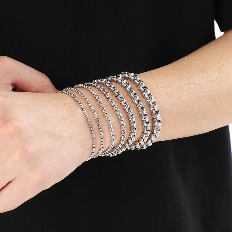 Cross-border ins simple fashion stainless steel square pearl bracelet men's and women's trend versatile plain chain multi-size jewelry