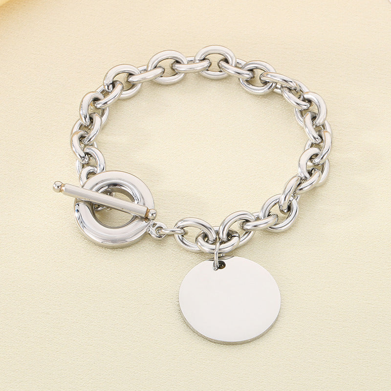 New titanium steel high-grade stainless steel OT buckle big round brand pendant bracelet OT buckle popular lettering titanium steel bracelet