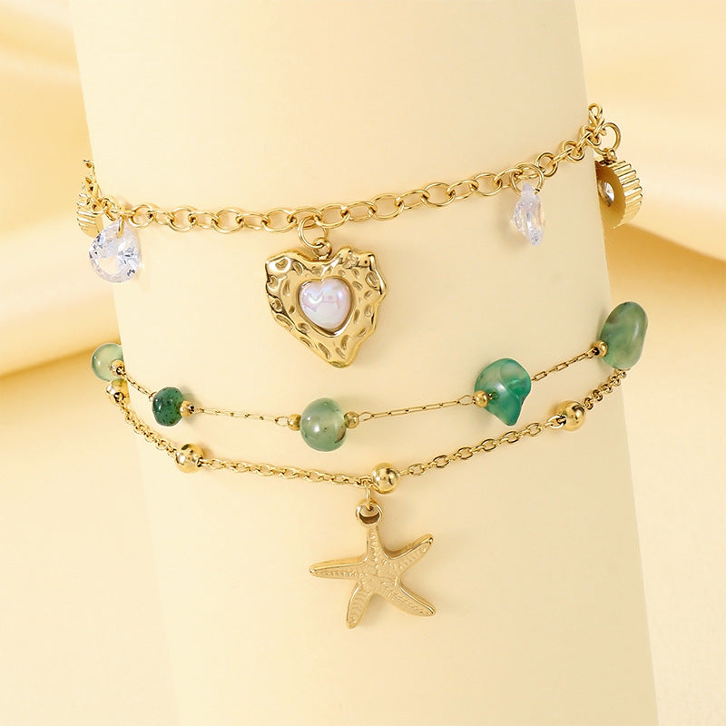 Gold Beaded Chain Charm Bracelet