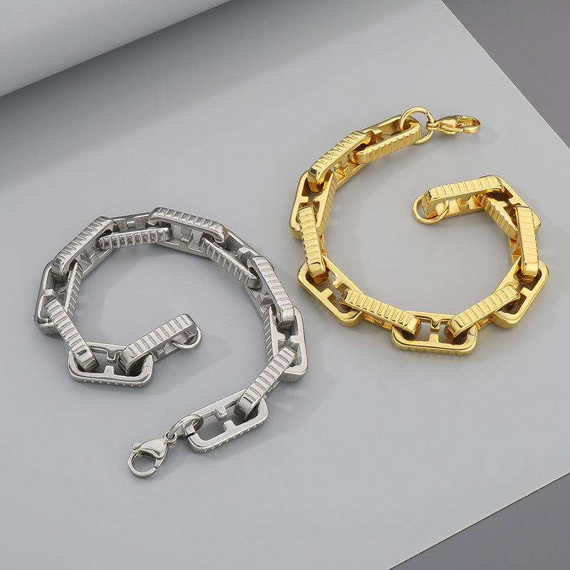 Fashion non-fading titanium steel stainless steel splicing Japanese character chain bracelet versatile trend titanium steel jewelry chain accessories