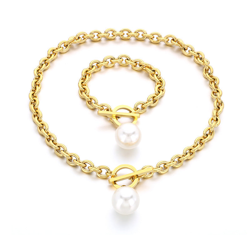 Minimal Toggle Chain Necklace with Pearl / Sphere Charm