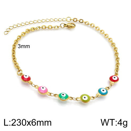 European and American fashion bohemian color resin devil's eye stainless steel anklet women's 18K titanium steel oval bracelet