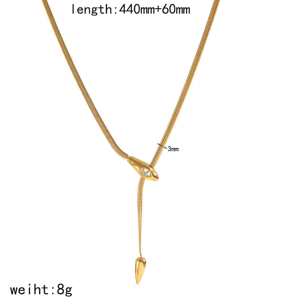 Cross-border European and American round snake blade chain necklace female personality versatile 18K gold-plated long sweater chain adjustable necklace