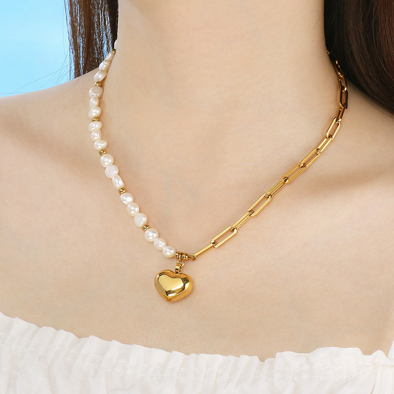 Gold & Pearl Heart Necklace