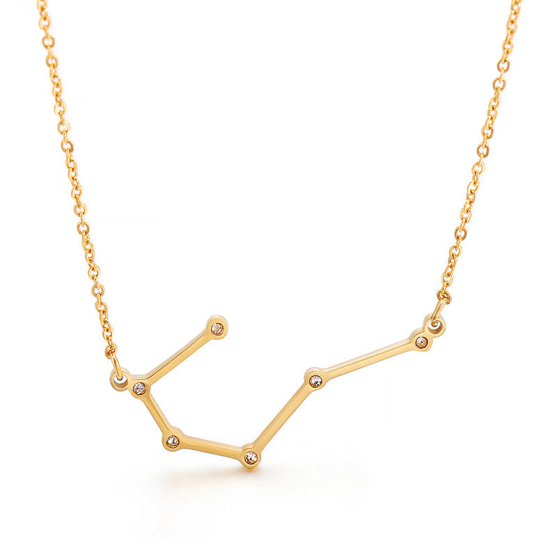 Creative new personalized fashion titanium steel constellation necklace, simple and versatile stainless steel 12 constellation pendant collarbone chain