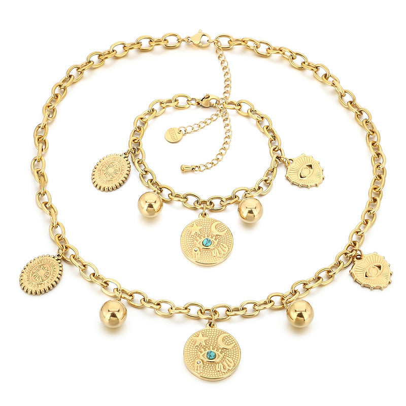 Gold Charm Chain Necklace & Bracelet Set
