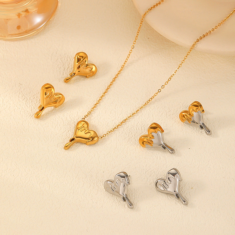Stainless Steel Drip Heart Necklace & Stud Earrings Set