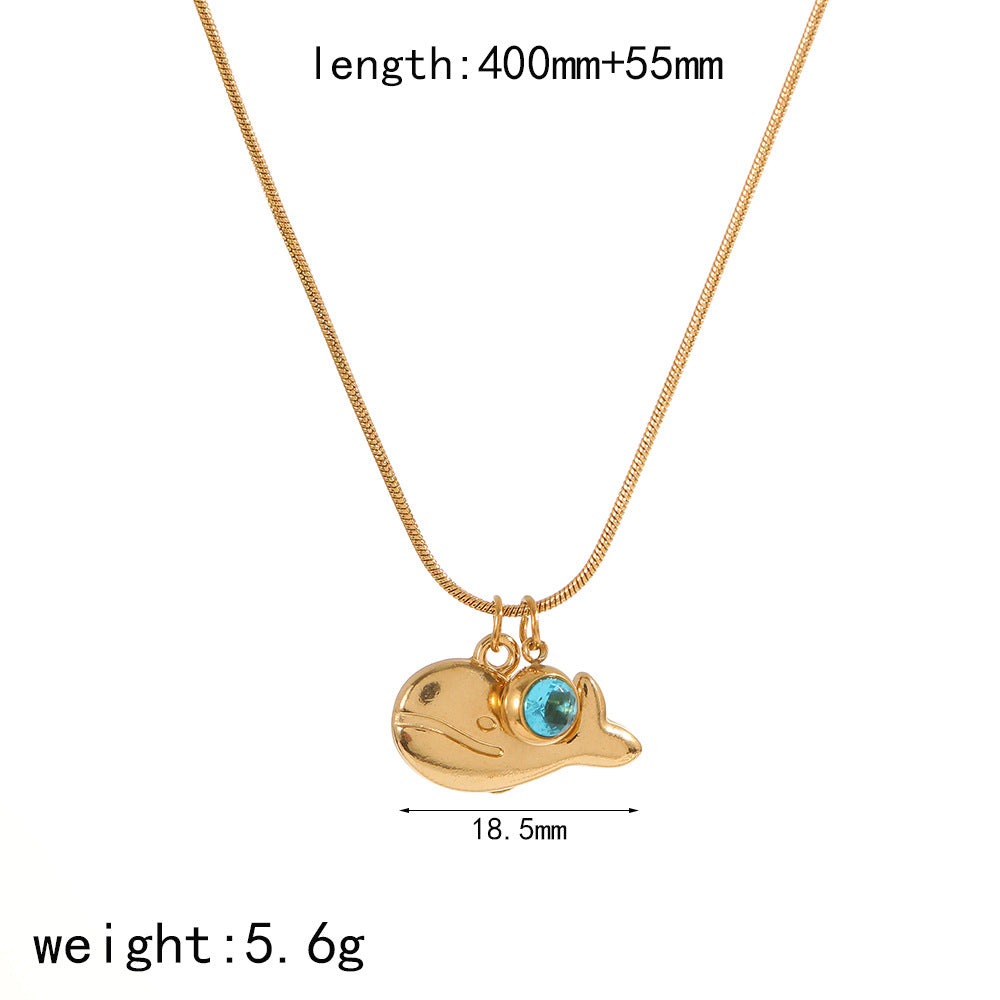 Cross-border European and American marine elements stainless steel necklace women's versatile high-end dripping oil 18k dolphin shell sweater chain