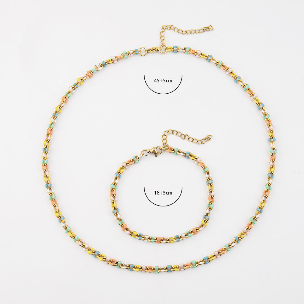 Cross-border new personalized color oil drip titanium steel necklace, bracelet, cross chain, glue hip-hop wind collarbone chain