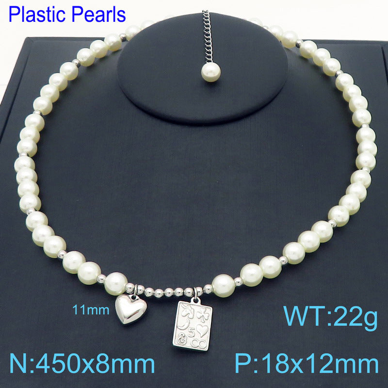 Stainless Steel Heart & Lucky Tag Pendant Jewelry Set