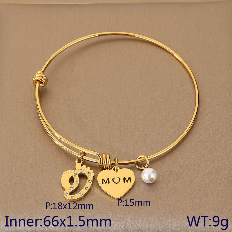 European and American cross-border family hand jewelry love retractable bracelet fashion creative stainless steel MOM Mother's Day gift